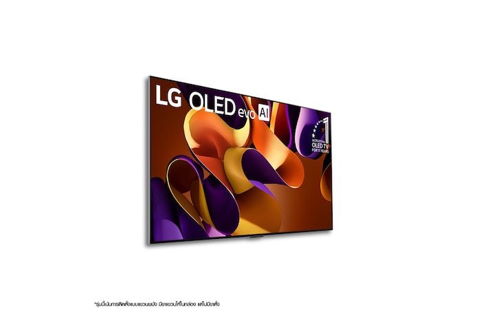 มุมมองด้านข้างขวาของ LG OLED evo TV, OLED G4 บนผนัง